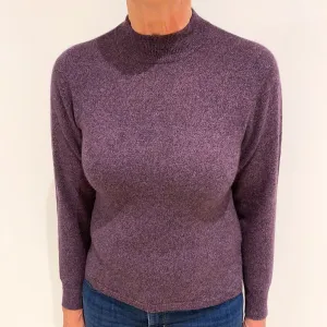 Heather Purple Marl Cashmere Turtle Neck Jumper Medium