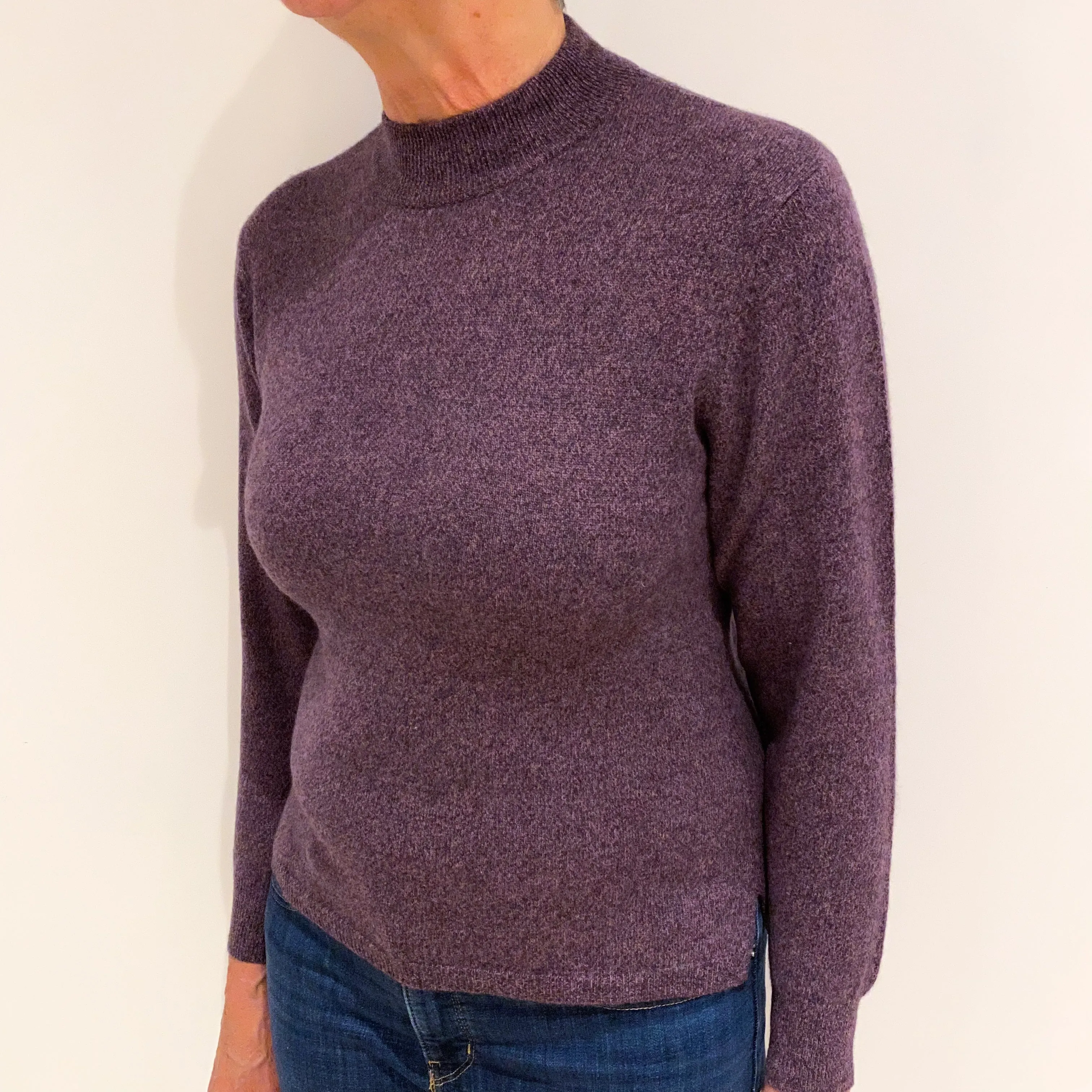 Heather Purple Marl Cashmere Turtle Neck Jumper Medium