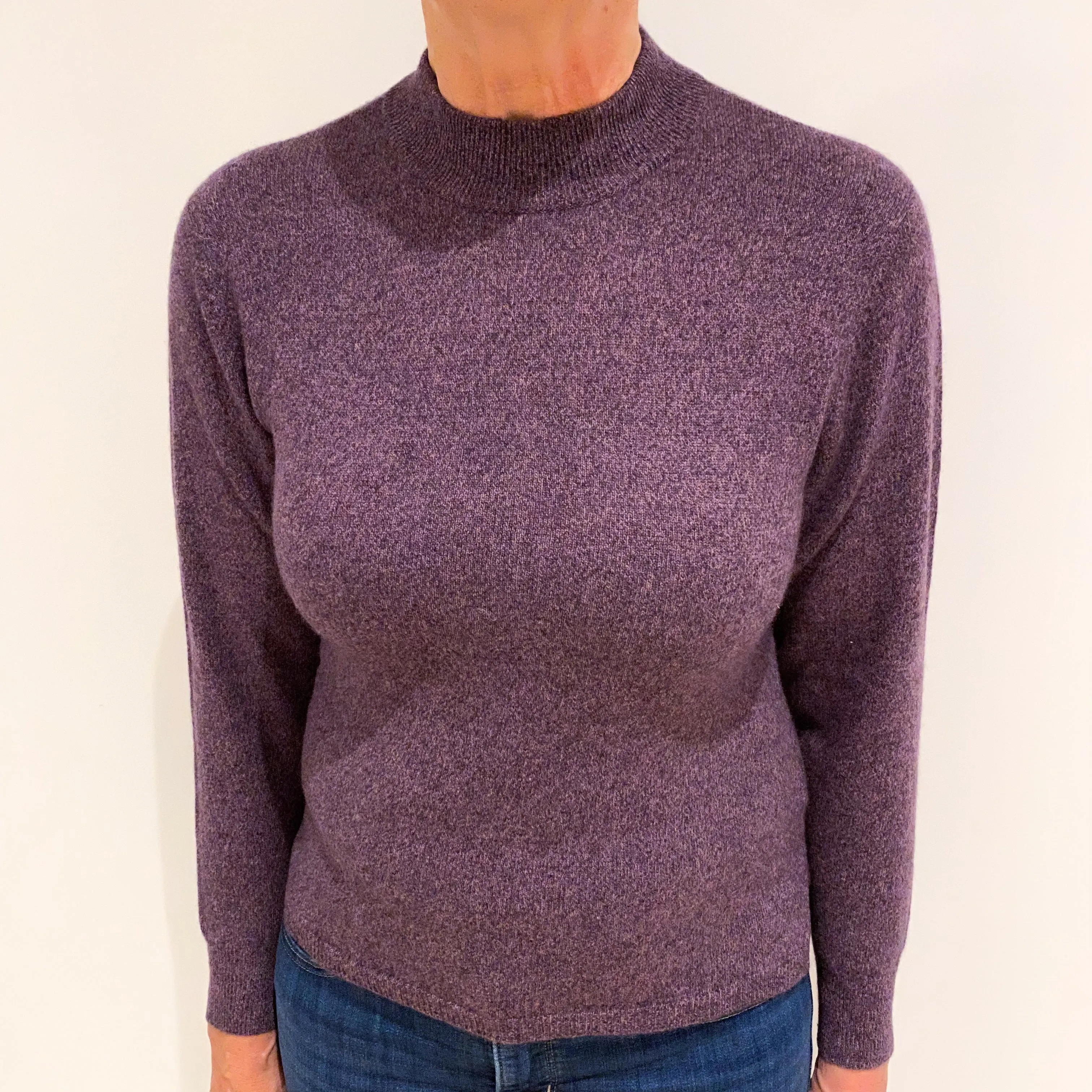 Heather Purple Marl Cashmere Turtle Neck Jumper Medium