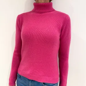 Heavy Knit Lupin Pink Cashmere Polo Neck Jumper Small