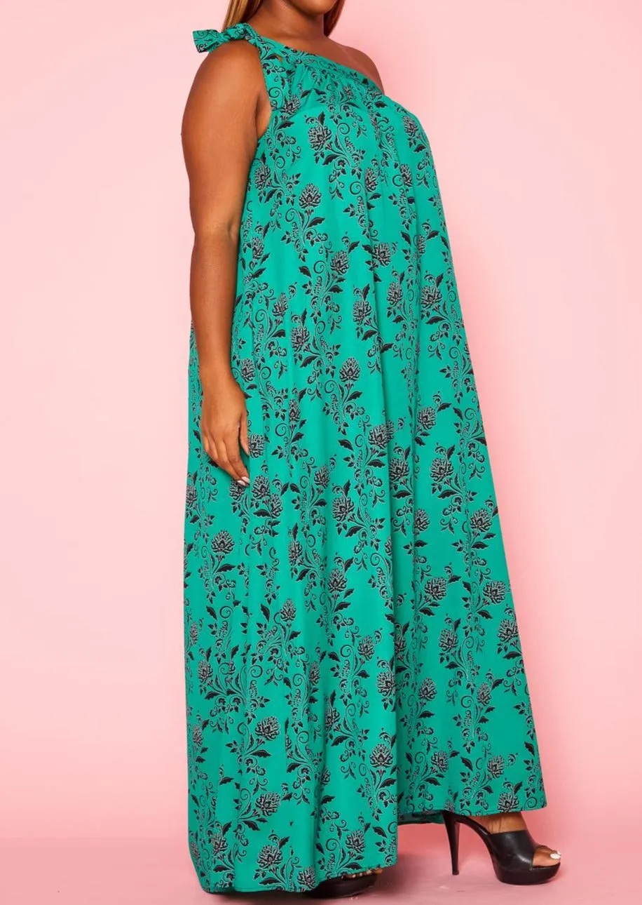 Hi Curvy Plus Size Women One Shoulder Floral Print Maxi Dress