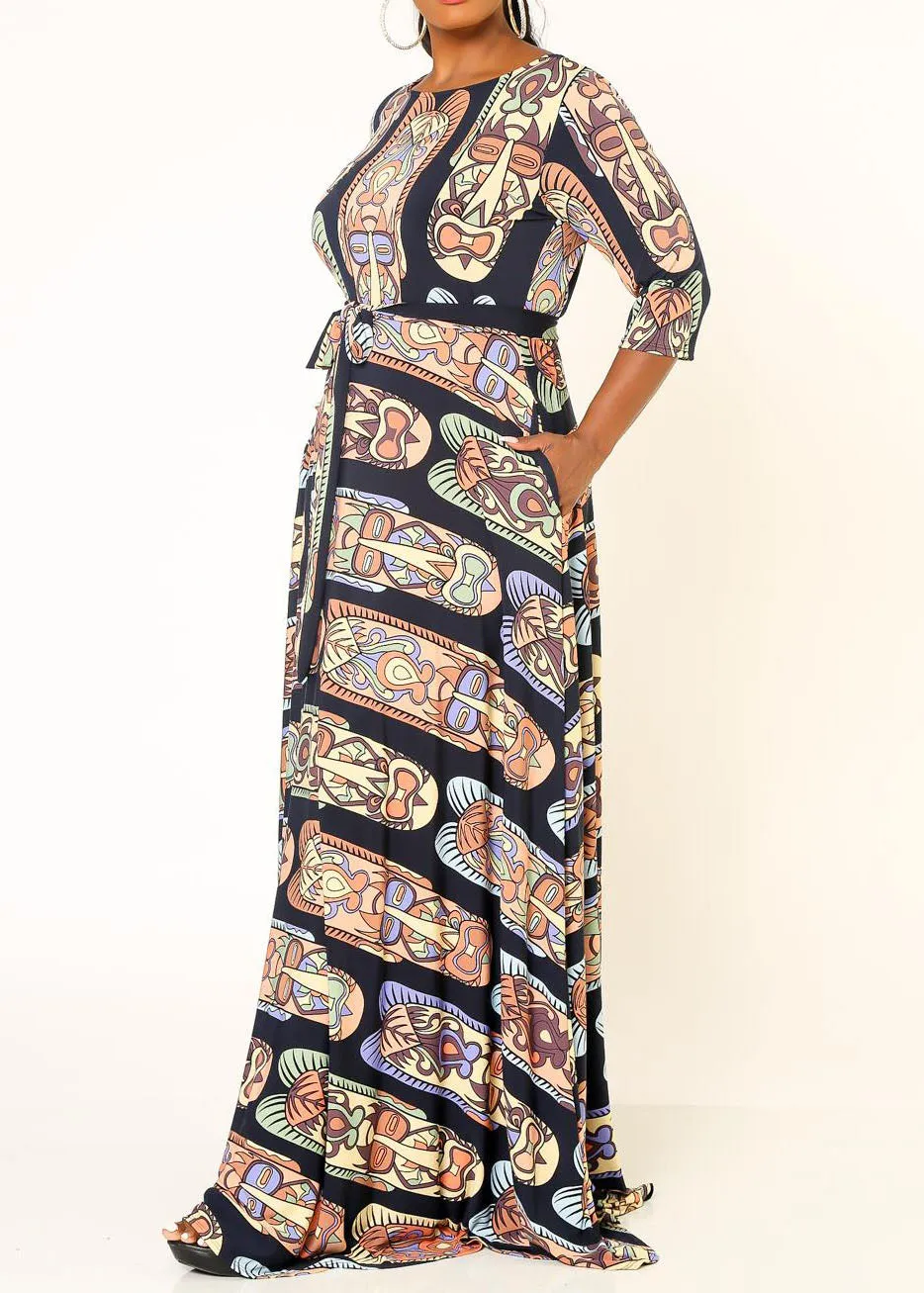 Hi Curvy Plus Size Women Unique Printed Flare Maxi Dress