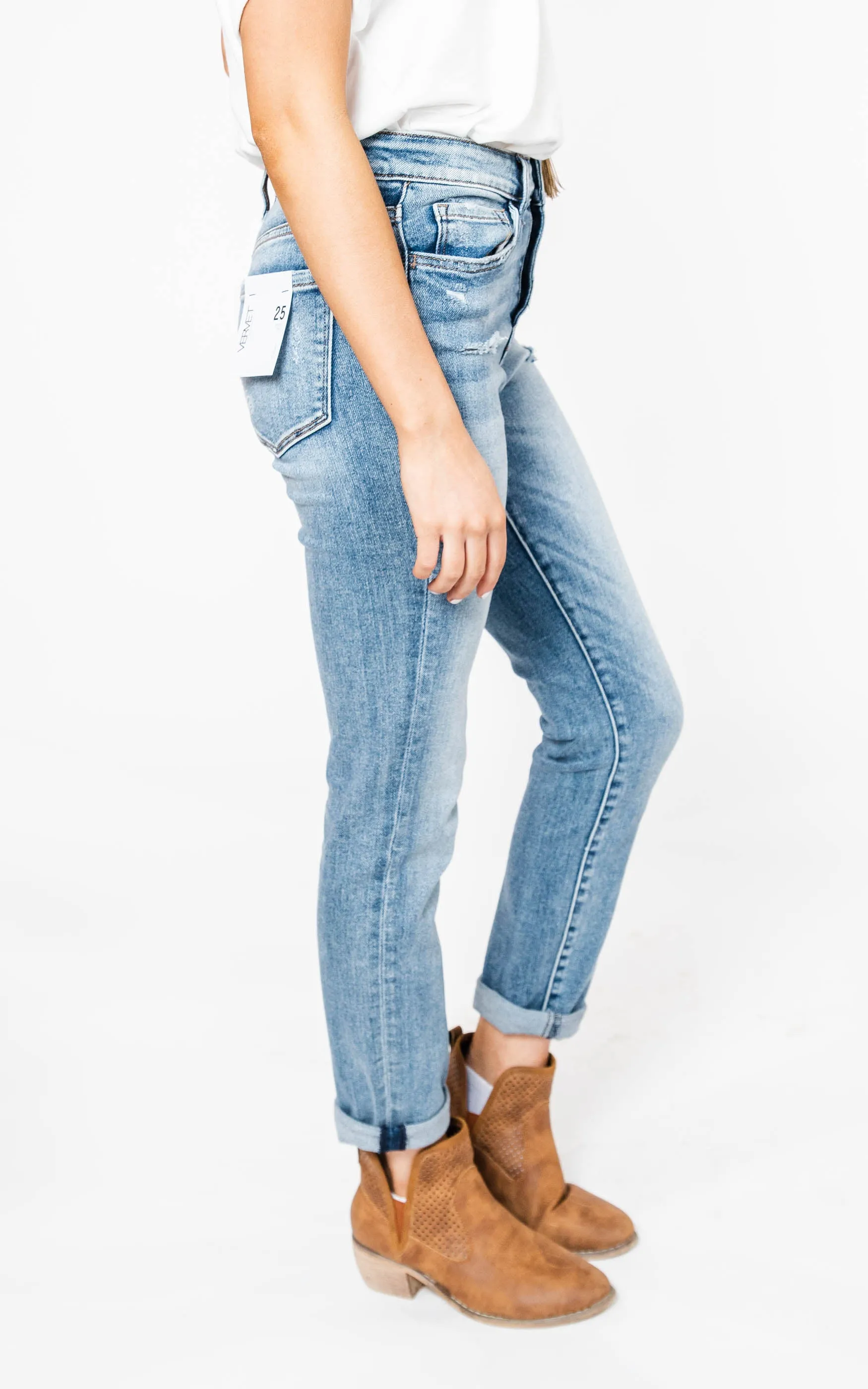 High Rise Button Up Crop Skinny Jean}