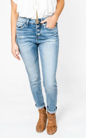 High Rise Button Up Crop Skinny Jean}