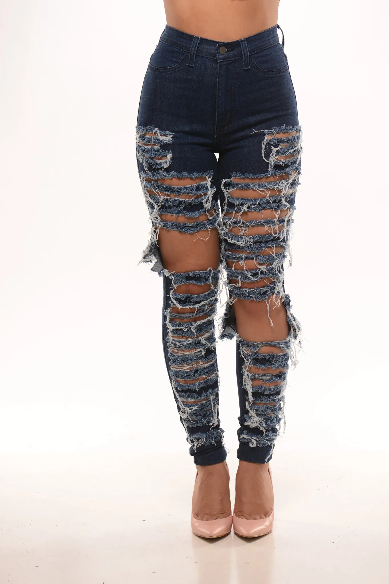 High Waist Destroyed DARK Denim