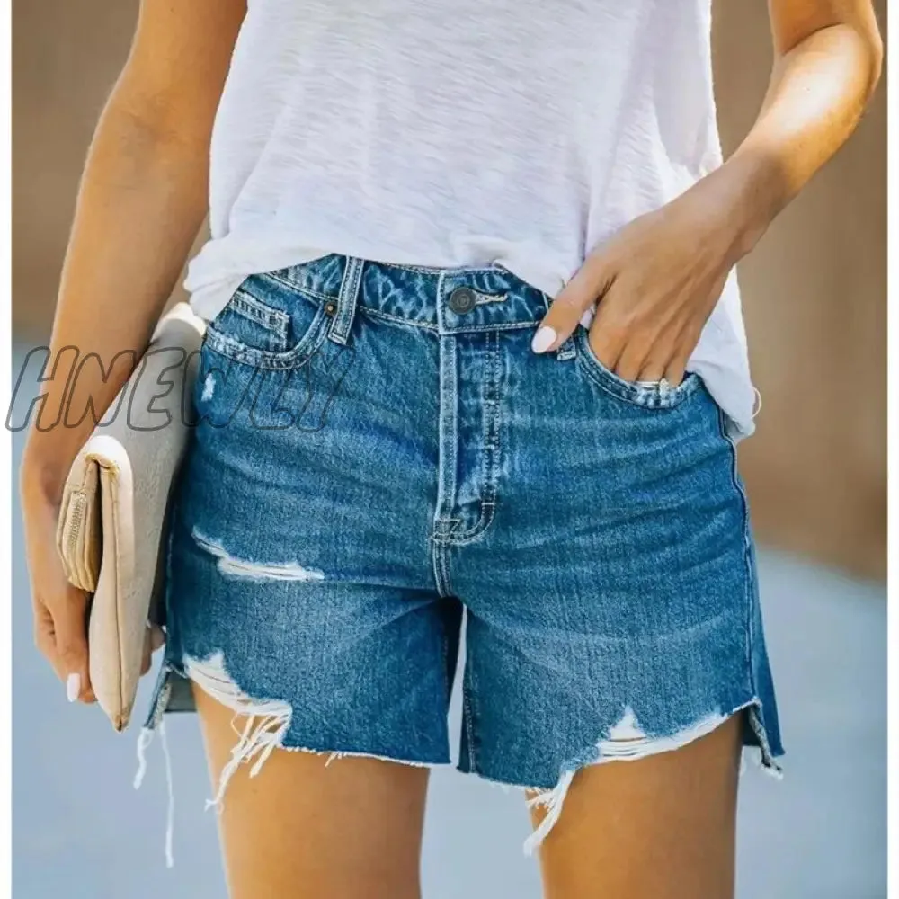 Hnewly Fashion Womens Pocket Short Jeans Buttons Hole Zipper High Waist Denim Shorts Female Summer Casual Solid Color Pants Streetwear