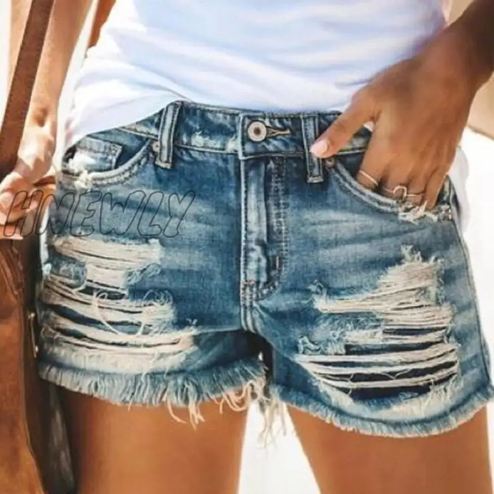 Hnewly Fashion Womens Pocket Short Jeans Buttons Hole Zipper High Waist Denim Shorts Female Summer Casual Solid Color Pants Streetwear