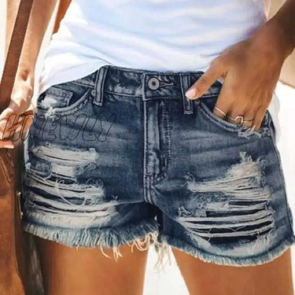 Hnewly Fashion Womens Pocket Short Jeans Buttons Hole Zipper High Waist Denim Shorts Female Summer Casual Solid Color Pants Streetwear