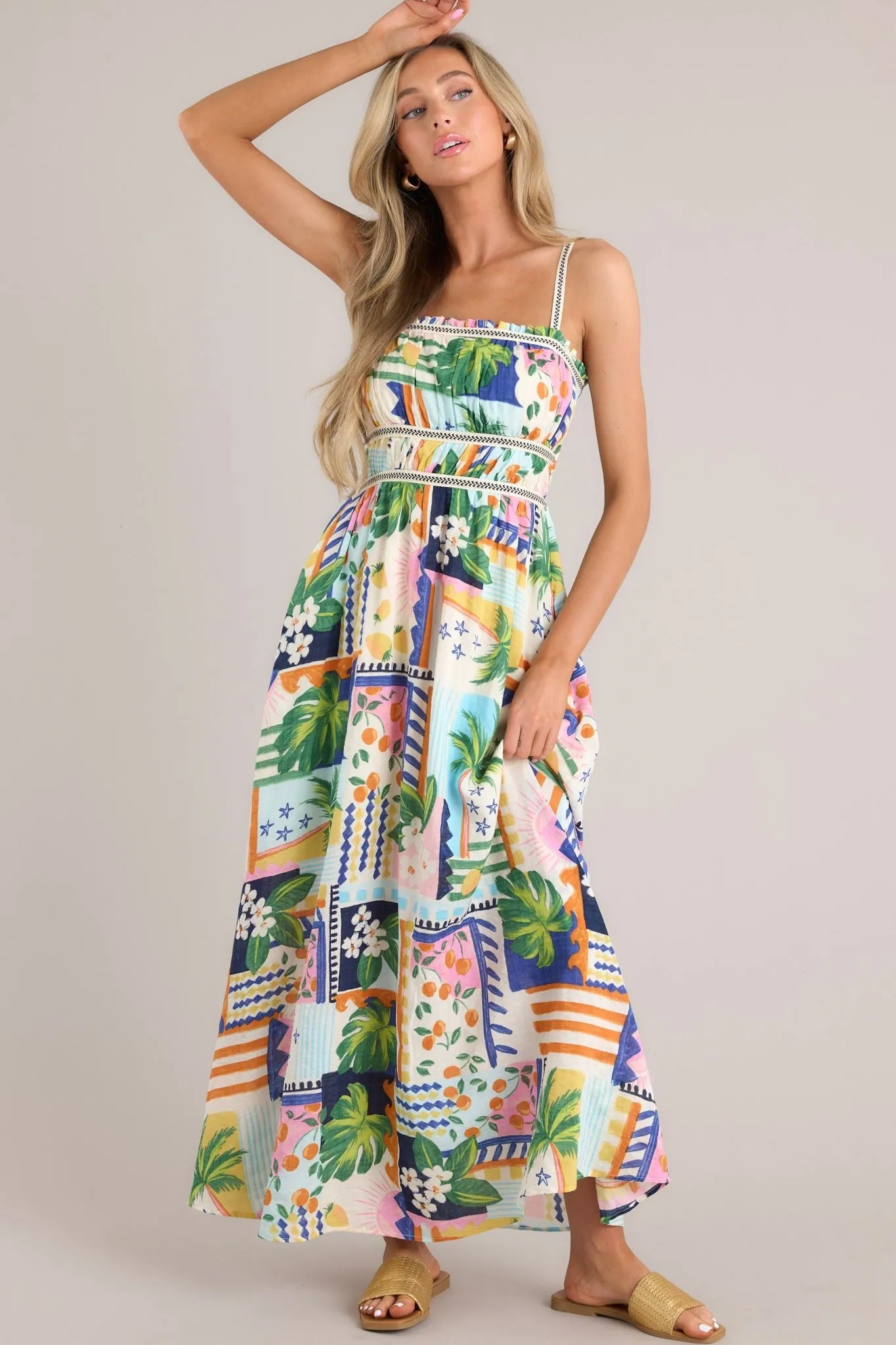 In The Sand Sky Blue Tropical Print Maxi Dress