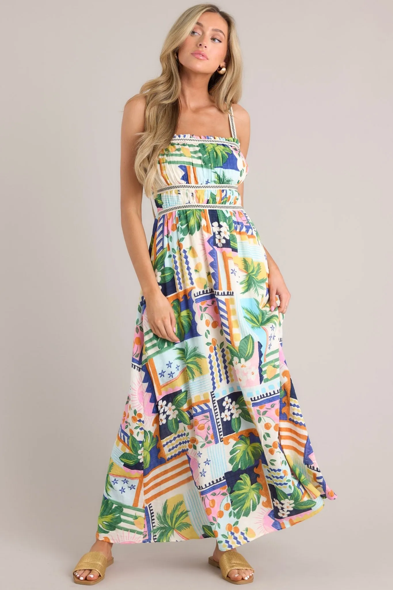 In The Sand Sky Blue Tropical Print Maxi Dress