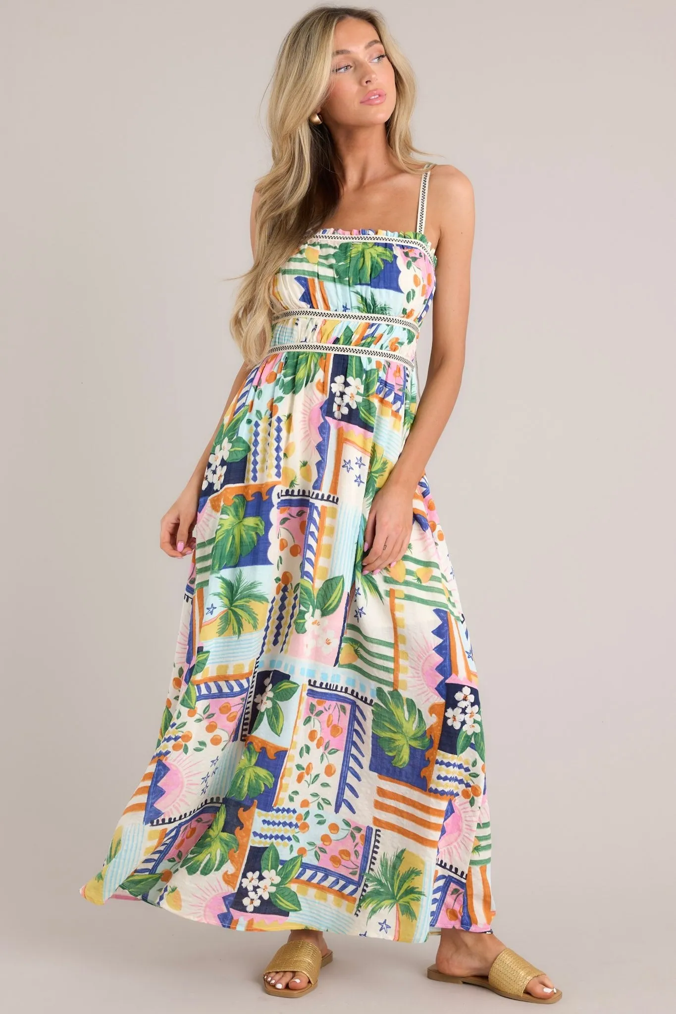 In The Sand Sky Blue Tropical Print Maxi Dress