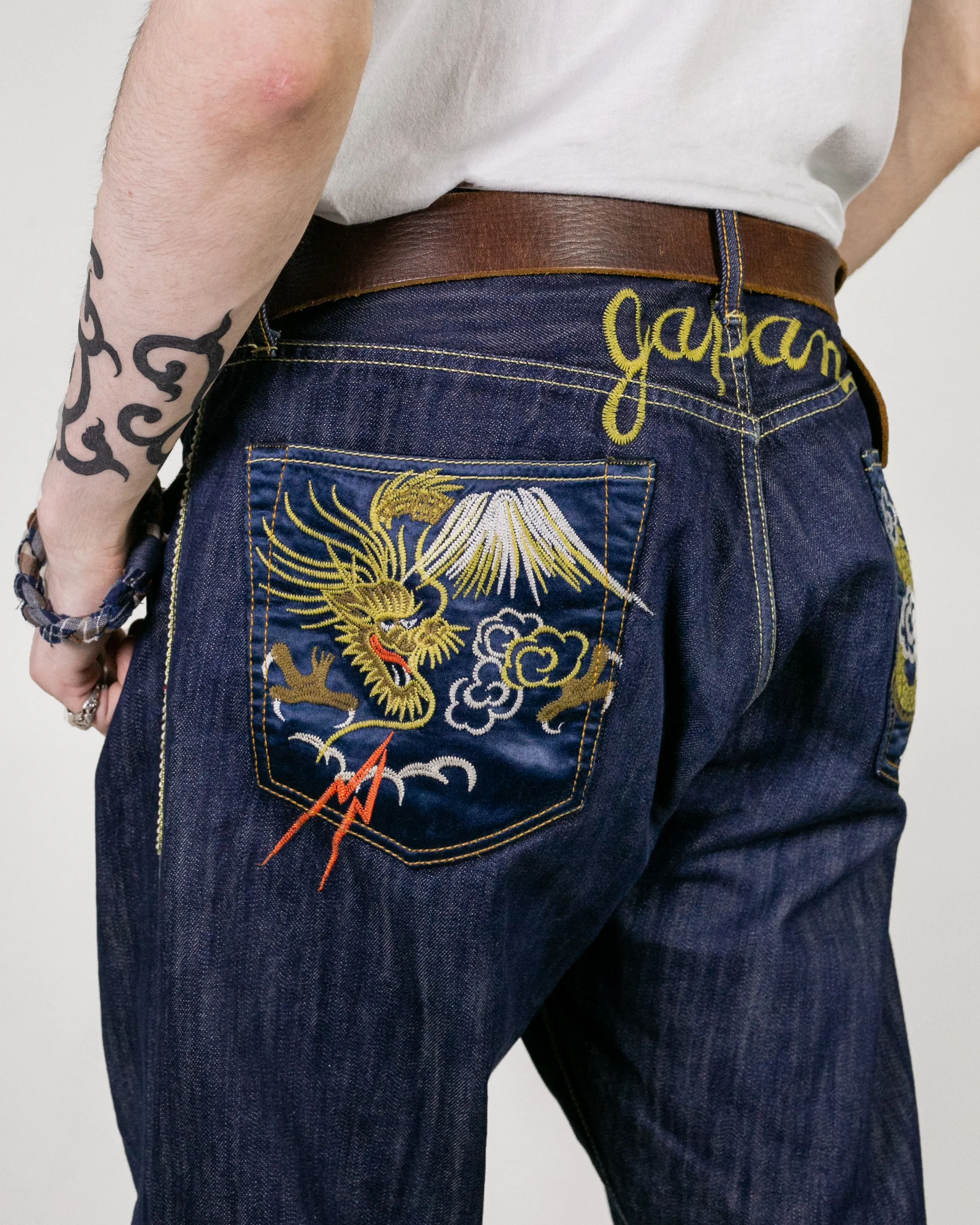 Japanese Repro Denim Jeans, Eternal, Tiger and Dragon Embroidery, Satin Pockets - 36