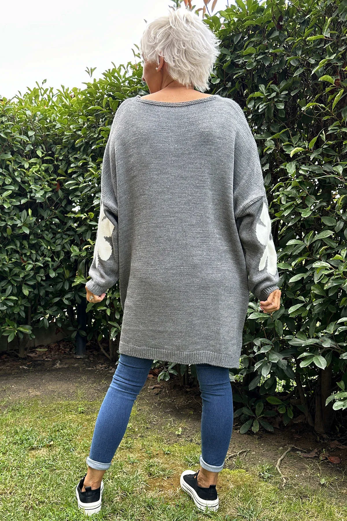 Joan Flower Knitted Jumper Grey