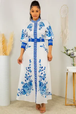 Kaftan Style Moroccan Print Maxi Dress