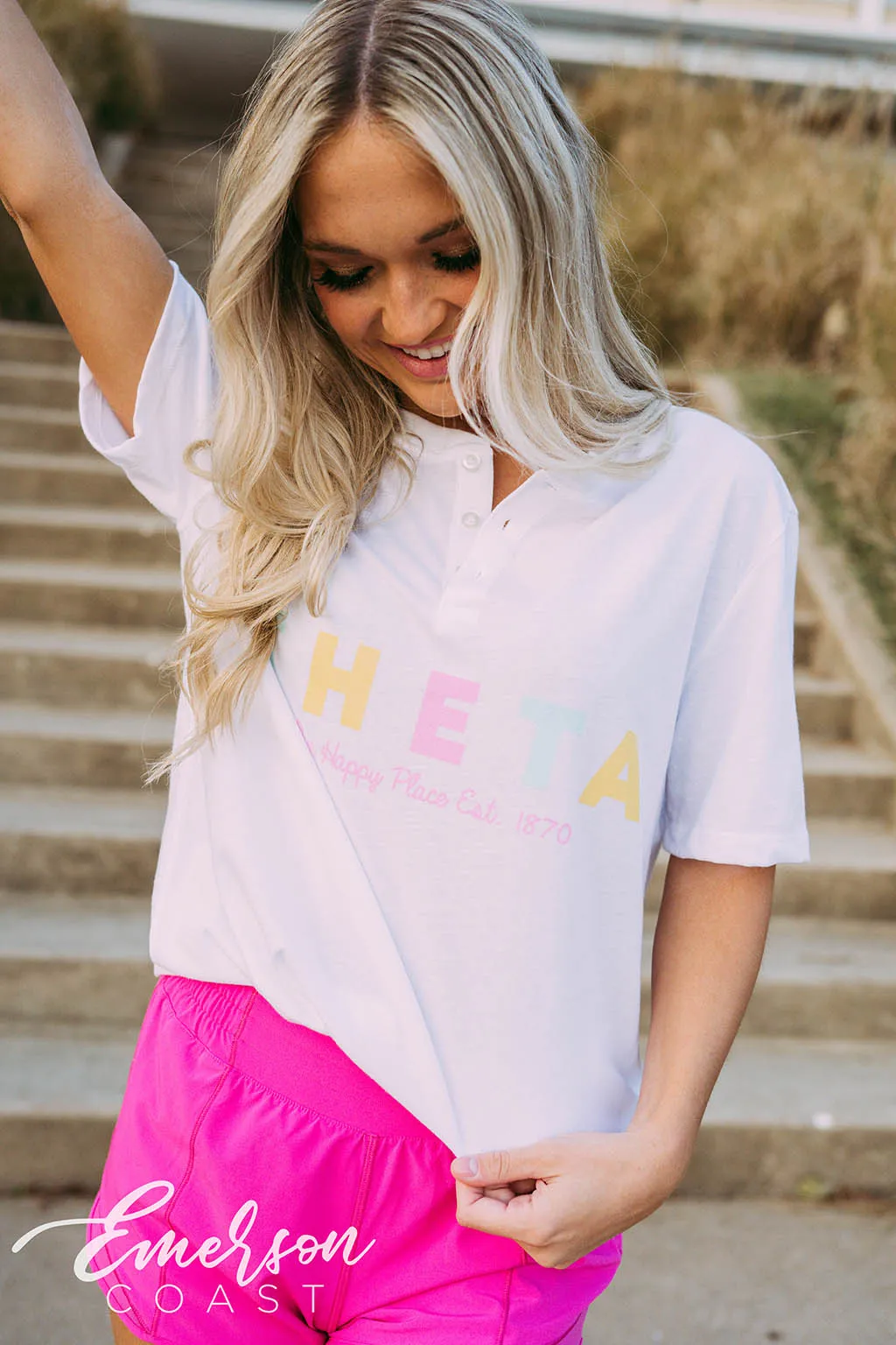 Kappa Alpha Theta PR Colorful Letters Henley Tee