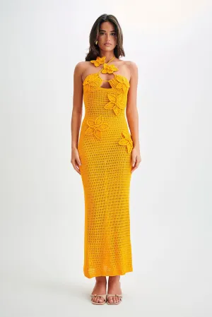 Kyla Floral Crochet Maxi Dress - Orange Sherbet