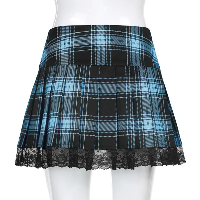 Lace Up Plaid Pleated Punk Skirt SD01934