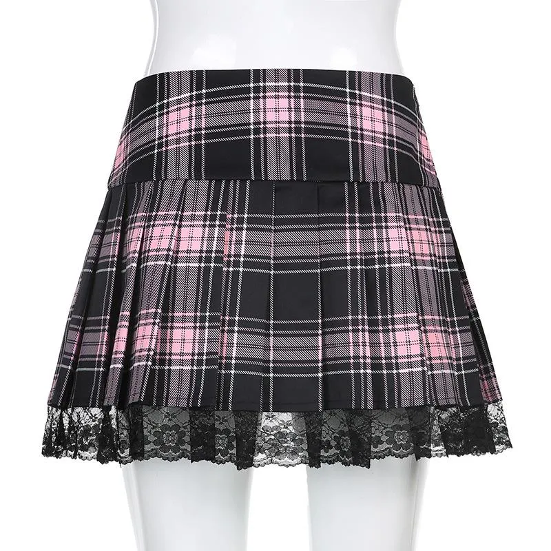 Lace Up Plaid Pleated Punk Skirt SD01934