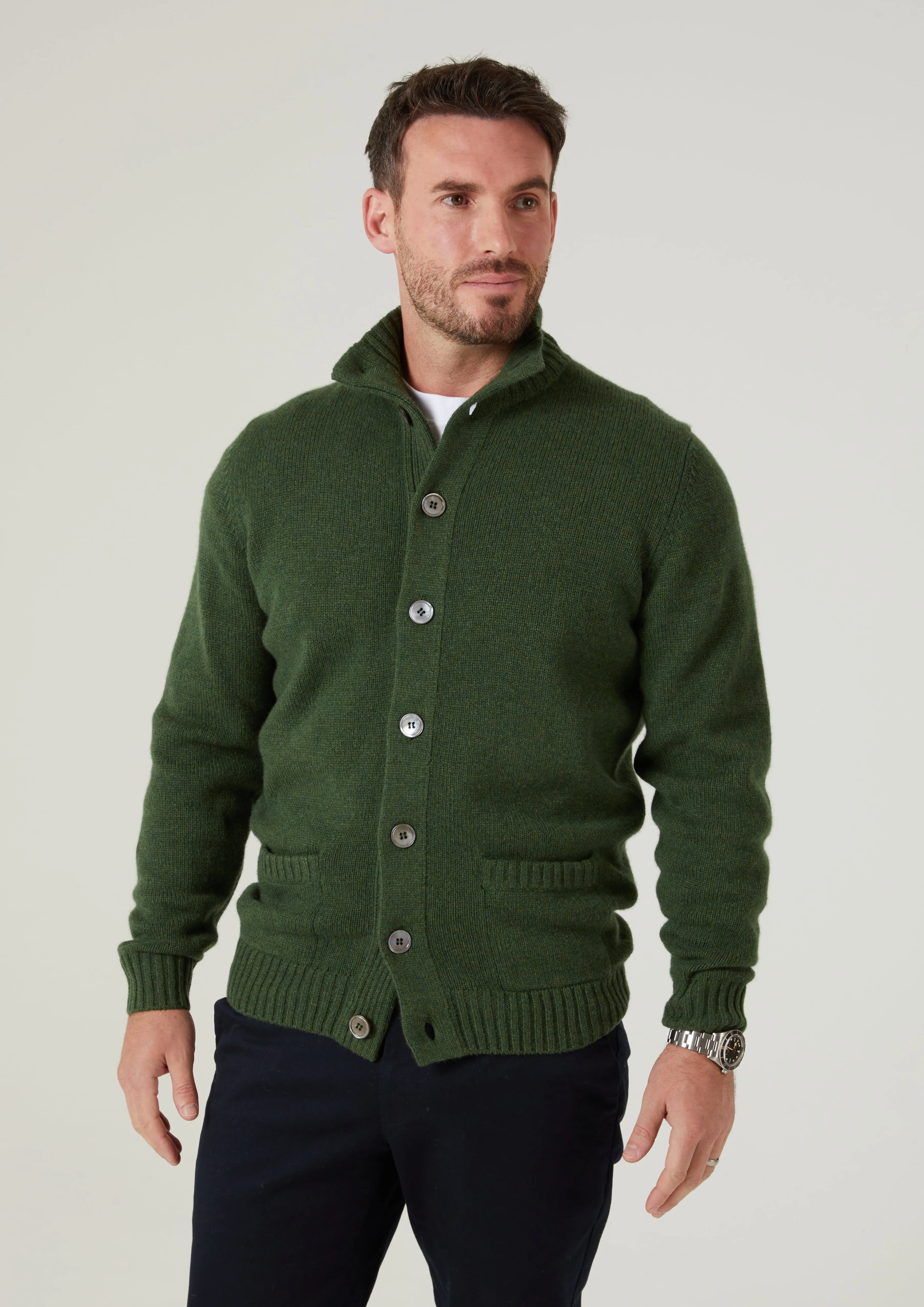 Landford Men's Lambswool Buttoned Jumper In Rosemary - Regular Fit