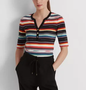 Lauren Ralph Lauren Striped Stretch Cotton Henley T-Shirt