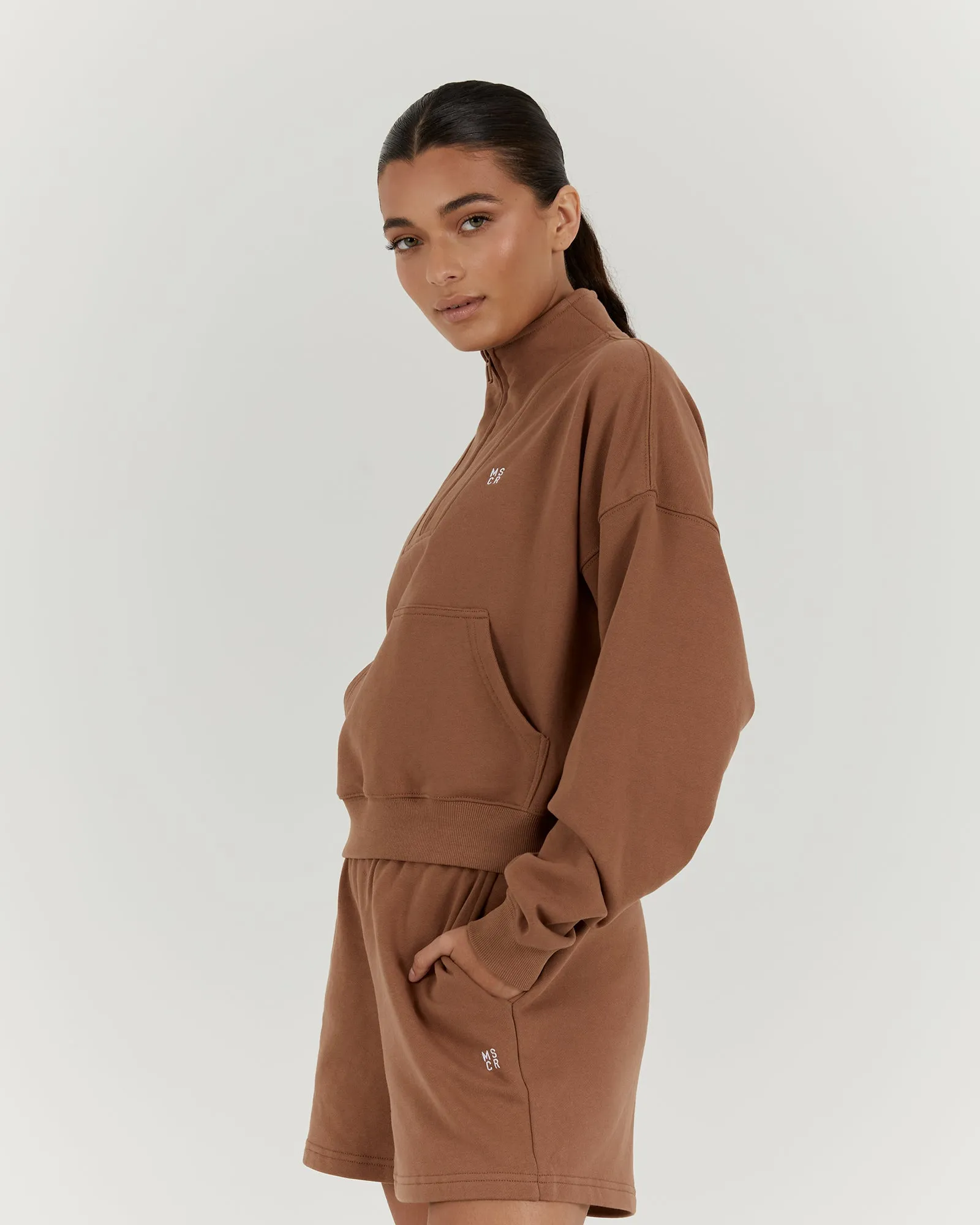 LEISURE 1/4 ZIP JUMPER - MOCHA