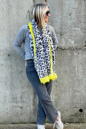 Leo Print Bright Border Scarf | Yellow