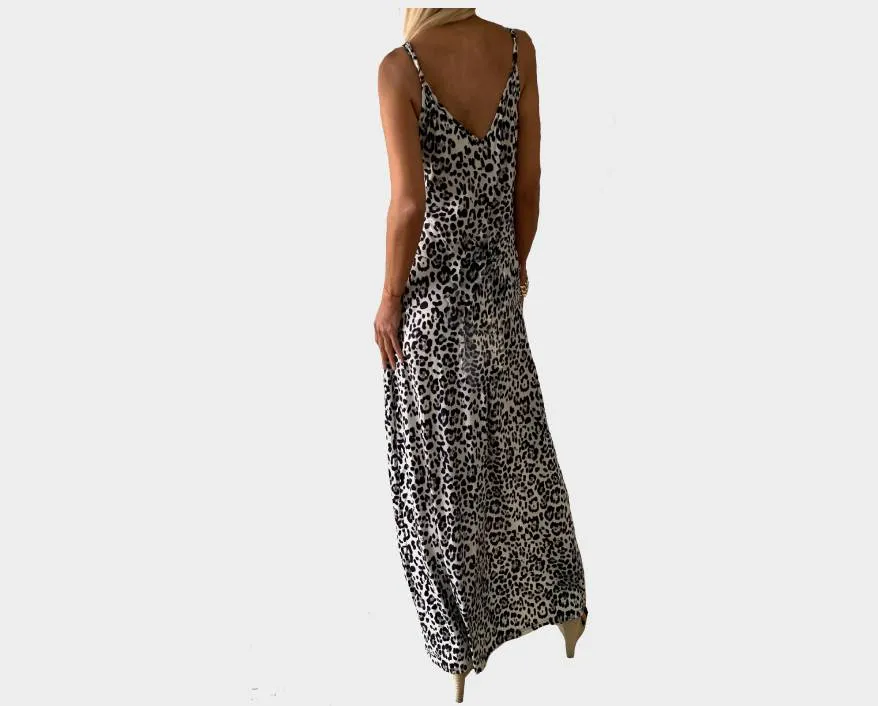 Leopard Black Sequins Front Slit Dress - The St. Barth