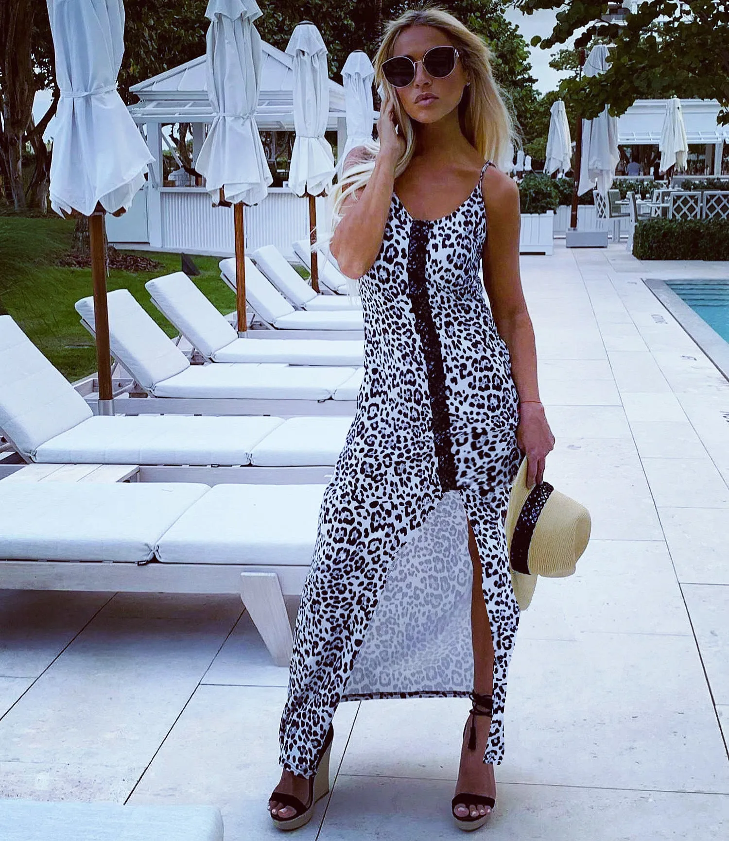 Leopard Black Sequins Front Slit Dress - The St. Barth