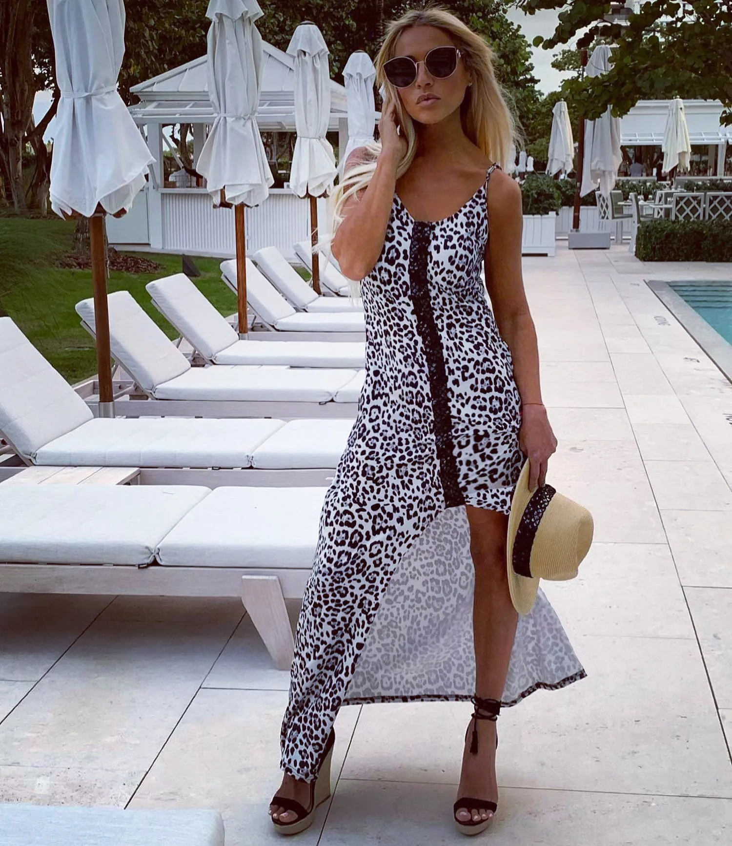 Leopard Black Sequins Front Slit Dress - The St. Barth