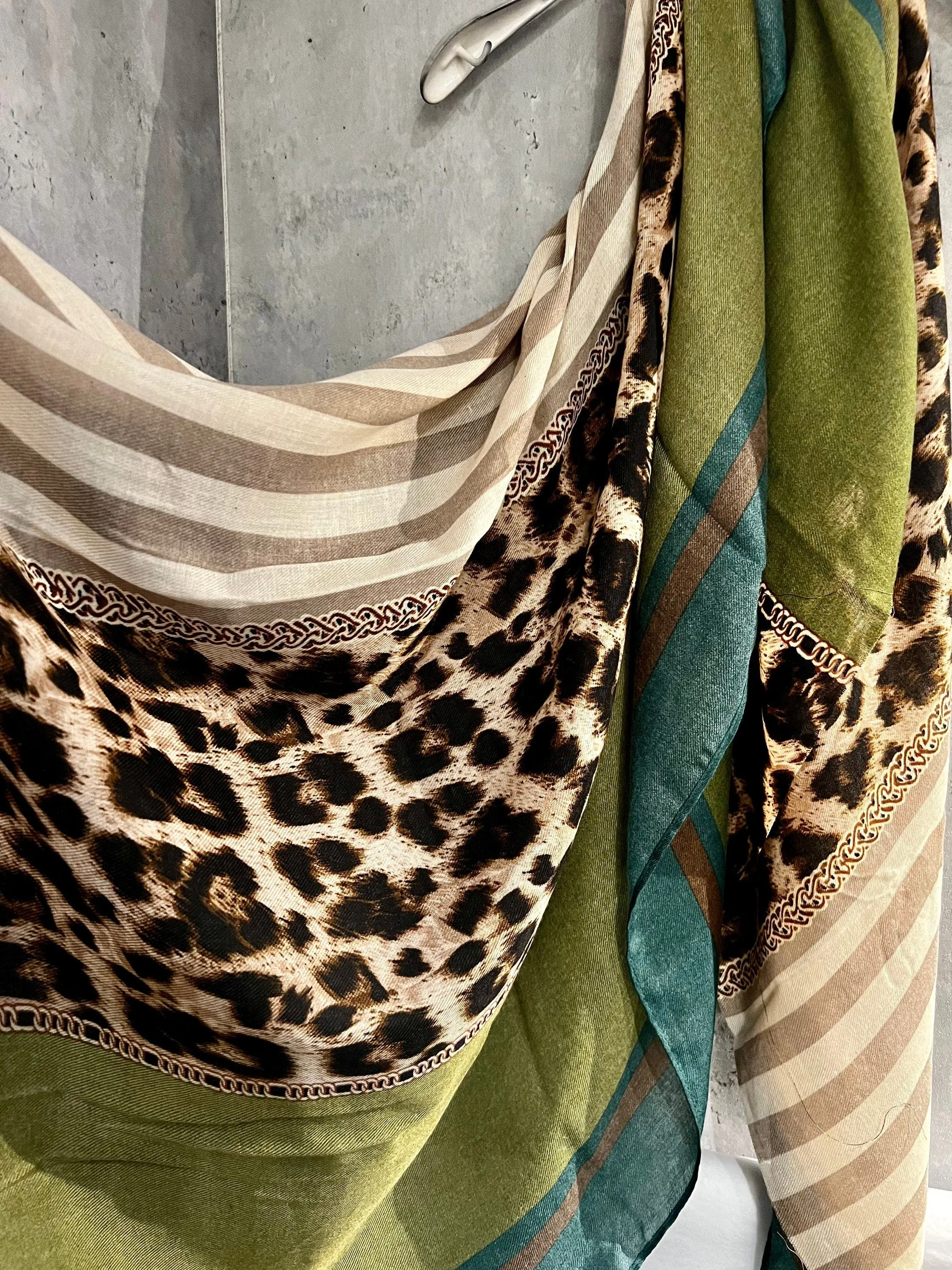 Leopard X Lines Pattern Brown Green Cotton Scarf/Summer Autumn Women Scarf/Gifts For Her Birthday Christmas/UK Seller