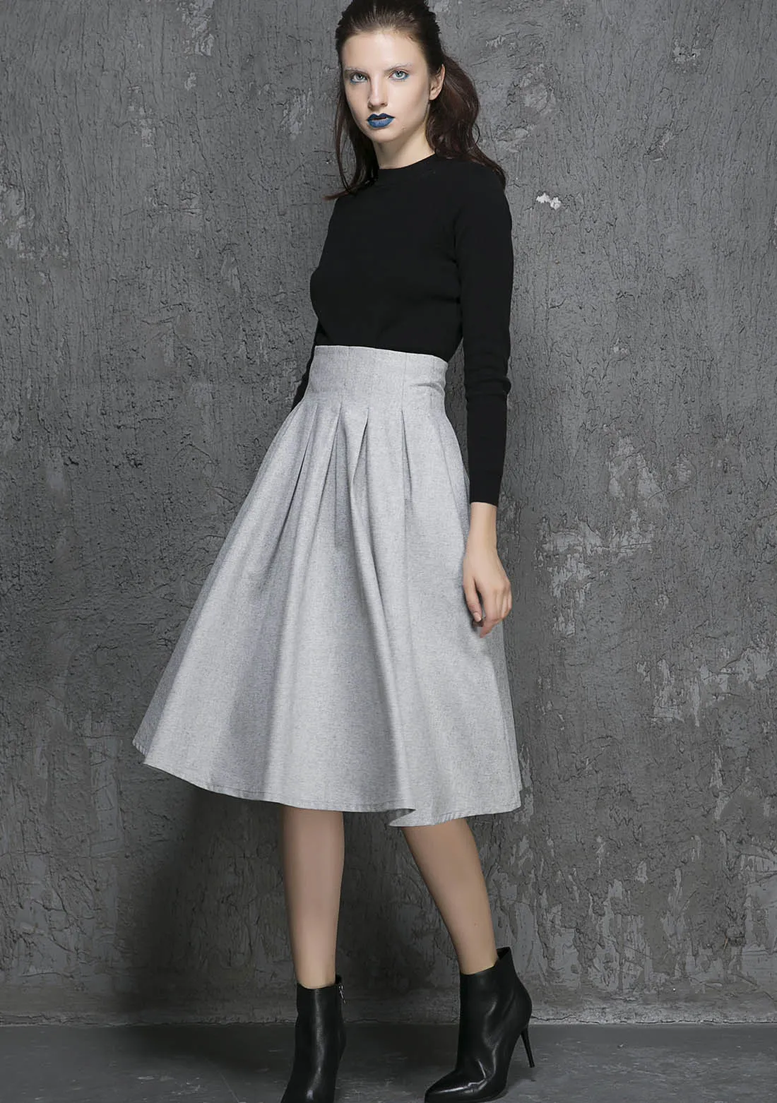 light grey skirt, wool skirt, short skirt, high waisted skirt 1340