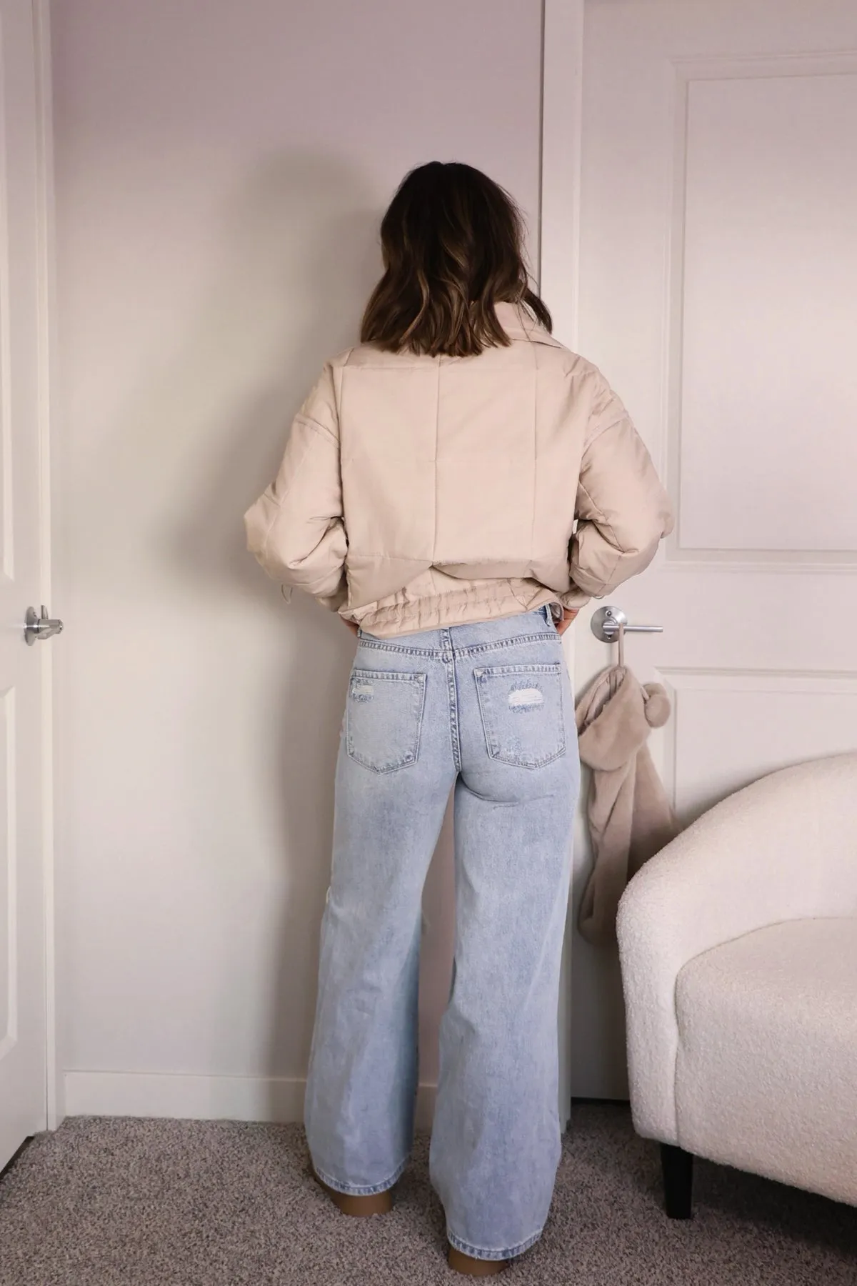 Light Wash High Rise Destroyed Wide Leg Jeans