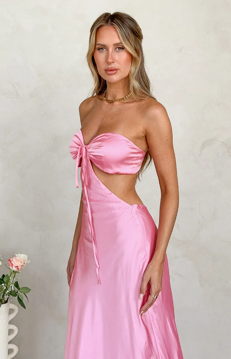 Lili Pink Satin Strapless Maxi Dress