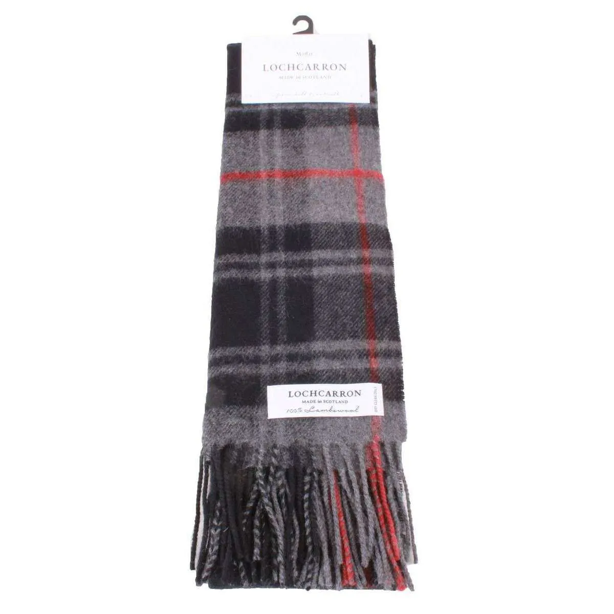 Locharron of Scotland Bowhill Moffat Lambswool Tartan Scarf - Grey/Black/Red