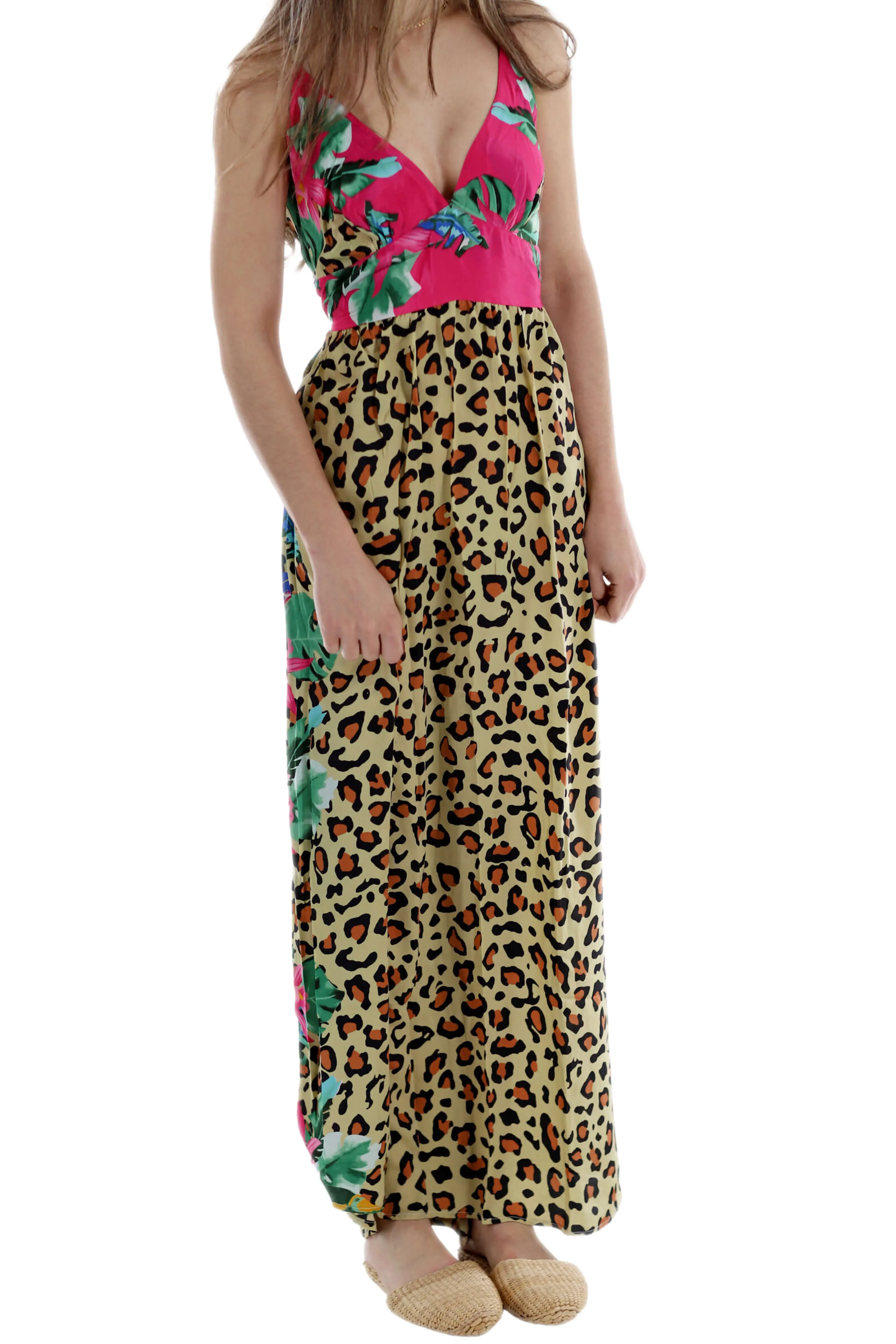 Long Flowy Floral 'Alessandra' Maxi Dress in Leopard