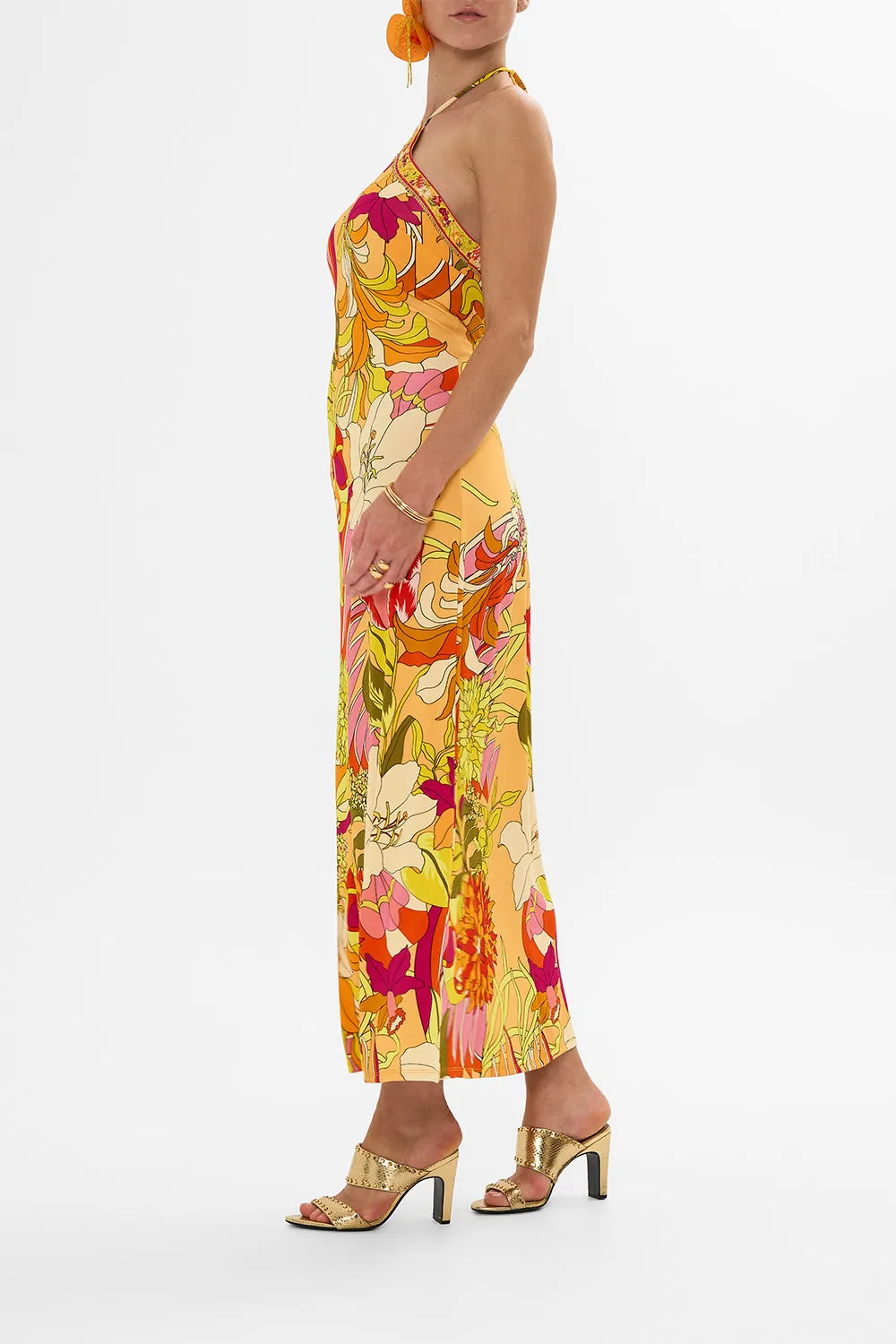 LONG JERSEY HALTER DRESS THE FLOWER CHILD SOCIETY