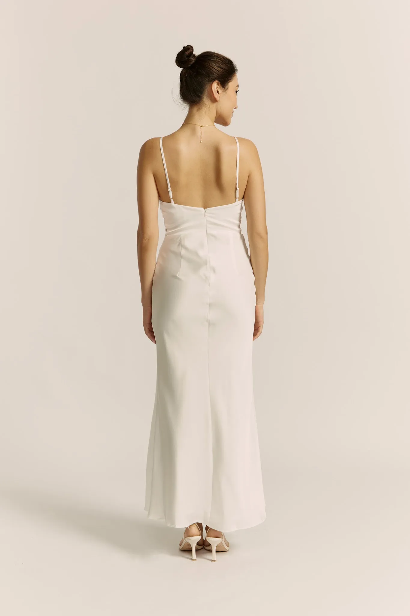 Lyna White Satin Cowl Neck Maxi Dress