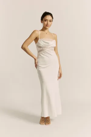 Lyna White Satin Cowl Neck Maxi Dress