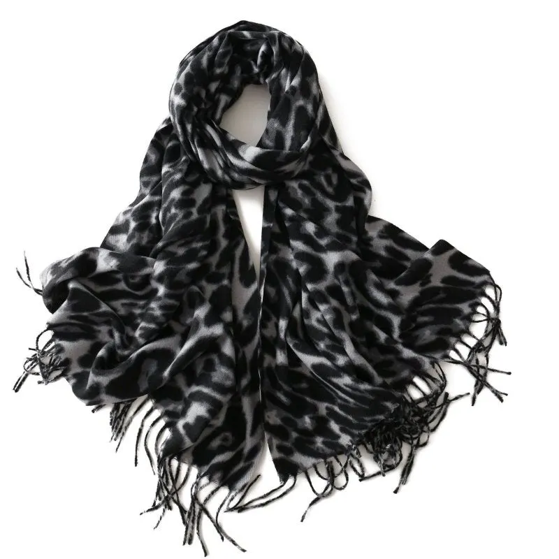 MARA Polyester Winter Scarf | Tiger Print Black & White Scarf | Winter Scarf for Women's