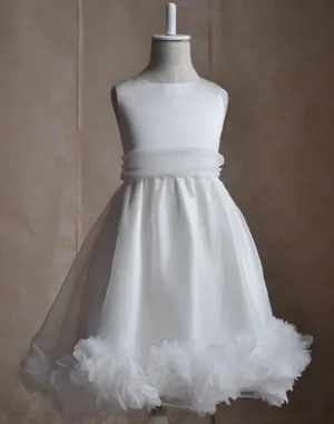 Marvelous Taffeta and Flounced Mesh Flower Girl Dress - Ivory