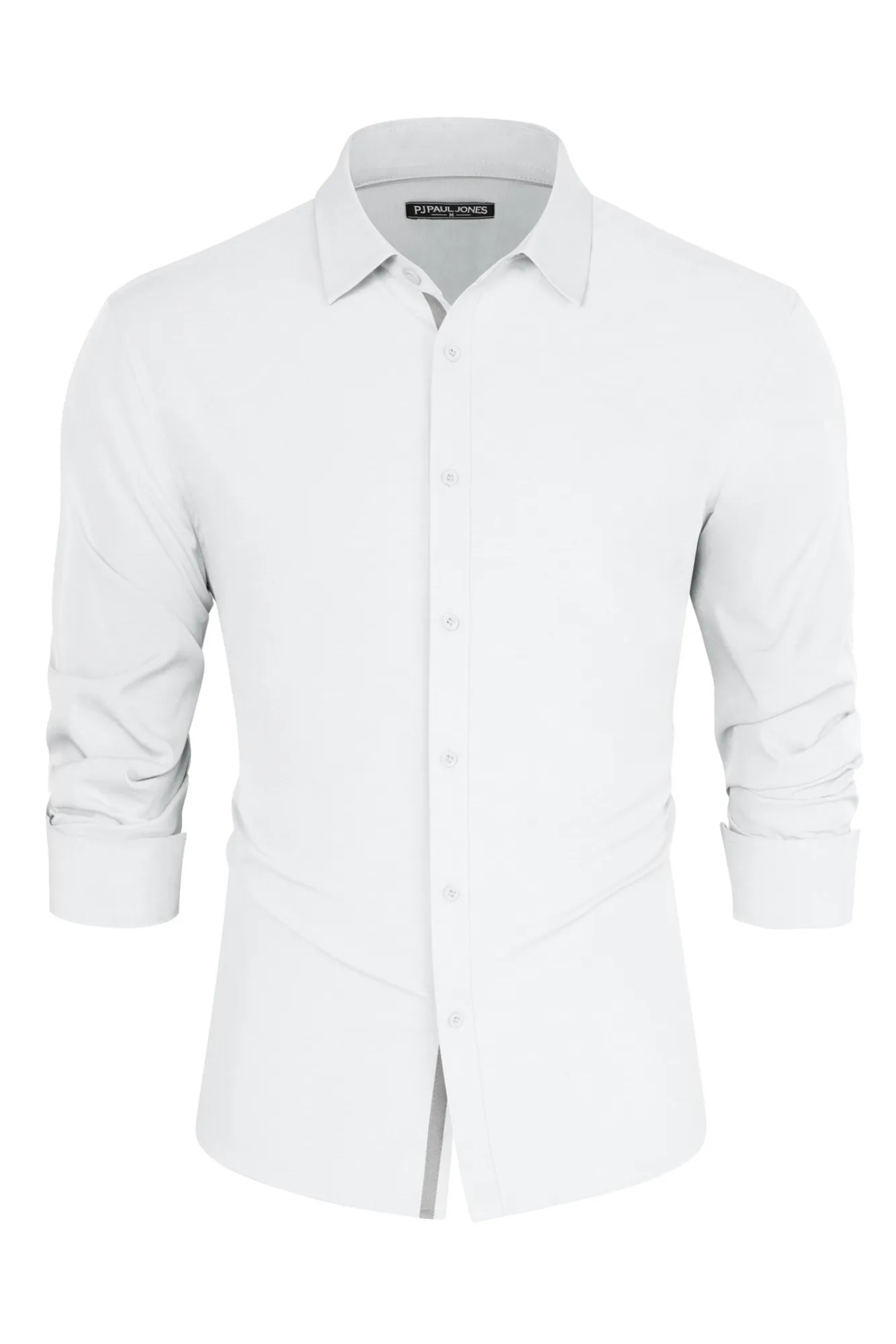 Men Classic Collar Shirt Casual Long Sleeve Curved Hem Button-up Tops