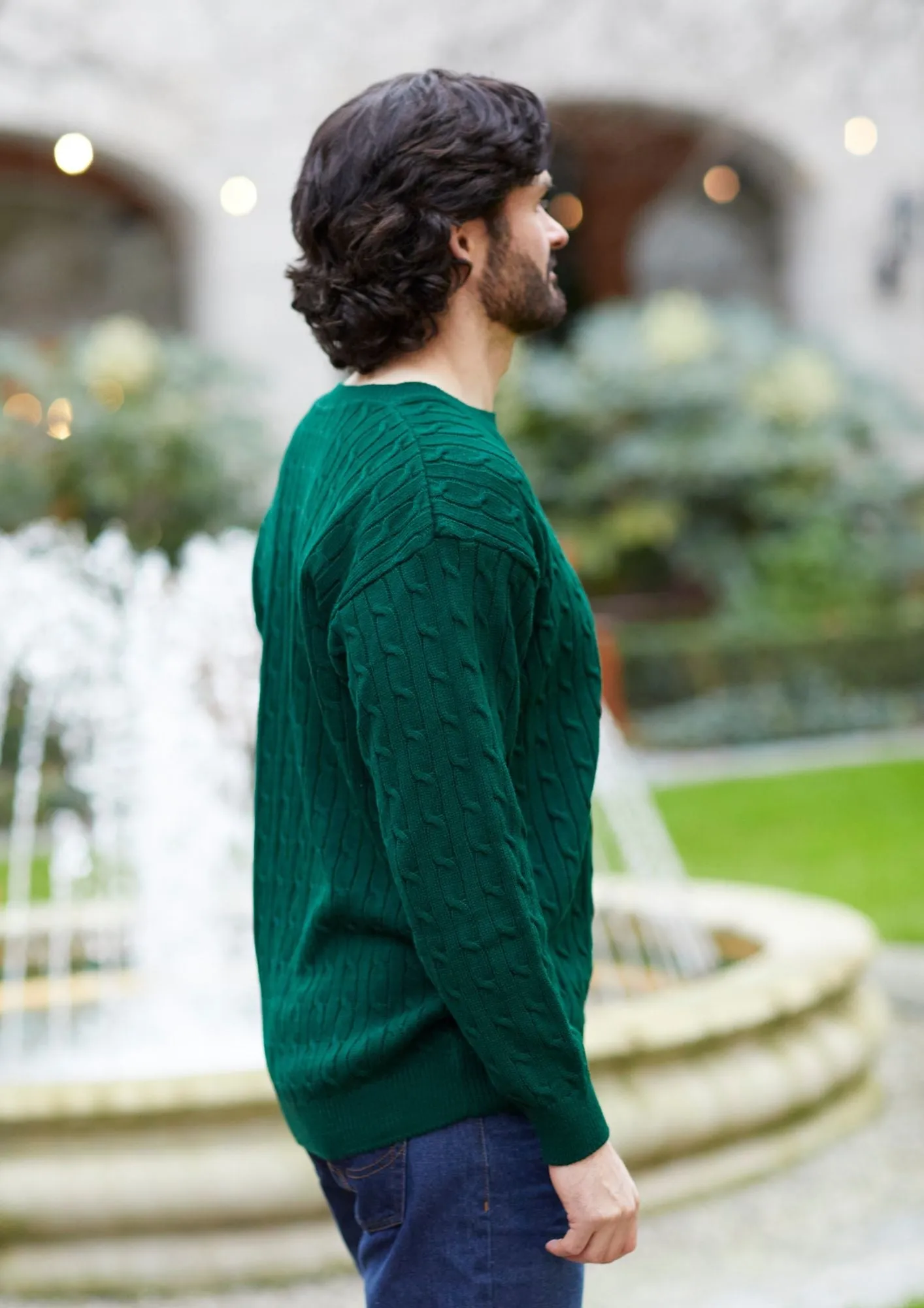 Mens Cable Jumper -Green