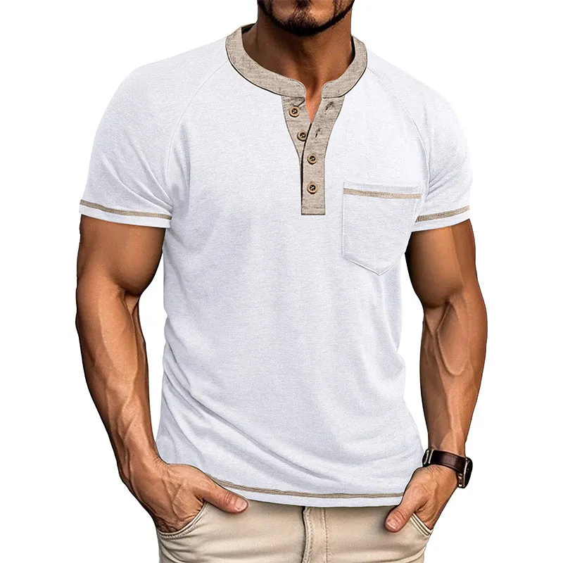 Men's Classic Casual Henley Collar Pocket Short Sleeve T-Shirt 76963530K