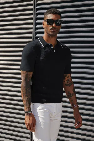 Men's Short Sleeve Knit Polo Shirts Waffle Texture Knit Shirt