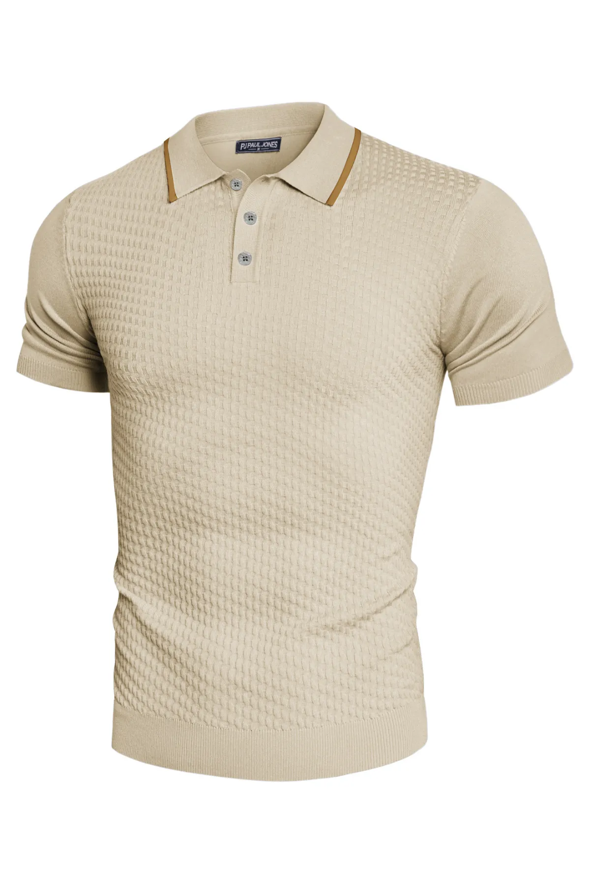 Men's Short Sleeve Knit Polo Shirts Waffle Texture Knit Shirt