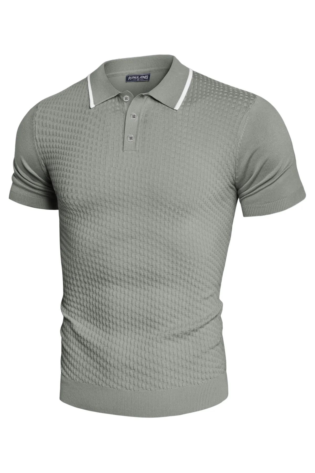 Men's Short Sleeve Knit Polo Shirts Waffle Texture Knit Shirt