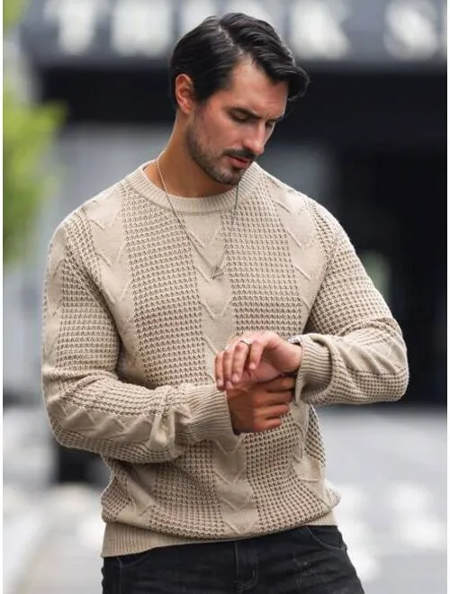 Men's Stylish Round Neck Cable Knitted Jumper | Ideal for Autumn/Winter