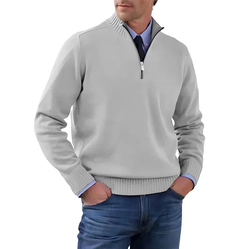 Men's Sweater with quarter zip, ribbed collar knitted jumper