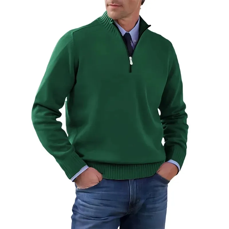 Men's Sweater with quarter zip, ribbed collar knitted jumper