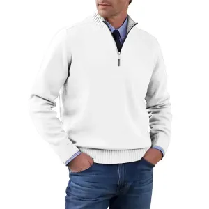 Men's Sweater with quarter zip, ribbed collar knitted jumper